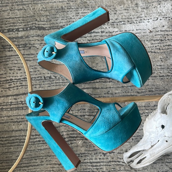 Turquoise blue suede Prada platform sandals - Picture 4 of 9